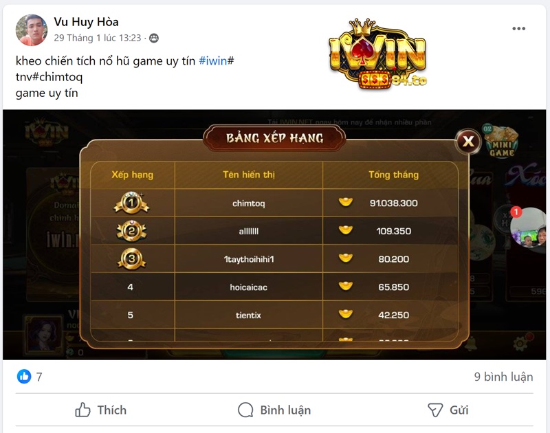 Người chơi chimtoq nổ hũ 91.038.300 VNĐ